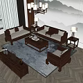 Elegant Modern Wooden Sofa and Coffee Table Set with Cushions and Side Tables