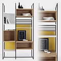 Modern Open Storage Shelf Unit With Wooden White Layers Black Frame And Decorative Items 3d model