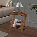 Z-shaped Solid Wood Side Table Nordic Log Style Small Coffee Table Sofa Side Table Lamp Coffee Fruit Books Green Planting 3d model