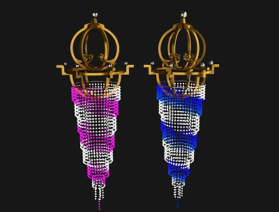 Elegant Chandelier With Golden Frame And Colorful Pink Blue White Beads Design 3d model