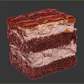 Delicious Layered Chocolate Cake With White Cream Filling And Red Caramel Topping