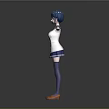 3D Game Movie Character With Blue Short Hair White Top Blue Skirt And Arms Outstretched