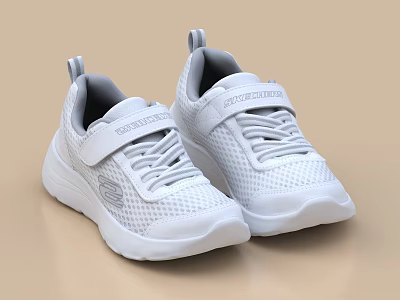 White Mesh Lightweight Sneakers Shoes With Adjustable Strap And Comfortable Design 3d model