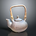 Handcrafted Traditional Clay Teapot with Bamboo Handle on Dark Reflective Surface