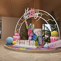 Vibrant Birthday Decoration Display With Happy Birthday Neon Sign Colorful Balls And Figure