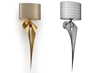Modern Artistic Wall Lamps with Beige and Grid Patterned Lampshades and Golden Black Decorations 3d model