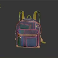 Blue Denim Backpack With Yellow Straps Brown Base And Zipper Pocket 3d model
