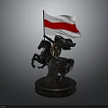 Furniture Decorative Sculpture With Winged Horse And Red White Flag Base
