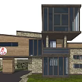 Modern Single Family House With Wooden Exterior Stone Elements And Large Glass Windows
