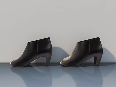 Black Leather Ankle Boots With High Heels And Smooth Surface Reflection On Gray Background 3d model