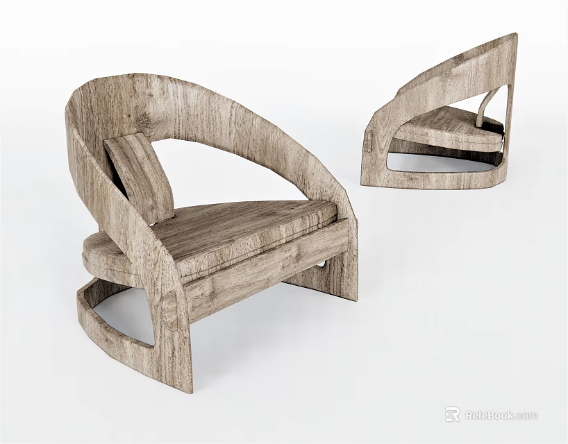 Modern Wooden Leisure Chair With Curved Frame And Padded Seat Design 3d model 