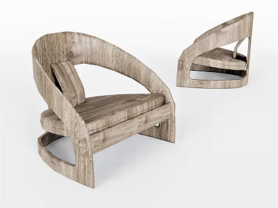 Modern Wooden Leisure Chair With Curved Frame And Padded Seat Design 3d model