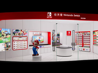 Nintendo Switch Retail Store Featuring Mario Character Game Consoles And Merchandise Shelves 3d model