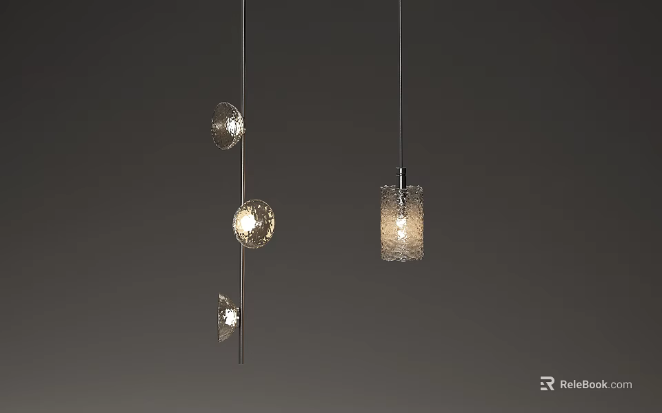 Modern Minimalist Pendant Lights With Three Circular And Single Rectangular Transparent Shades On Gray Background 3d model
