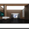 Sleek Bright Modern Office Reception Area With Large Digital Display And Virtual Intelligent Receptionist