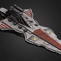 Sci-Fi Starship with Gray and Red Stripes Detailed Structure in Interstellar Space 3d model