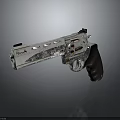 Silver Metal Revolver With Black Grip And Detailed Firearm Design Features