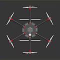 Multi Rotor Drone With Gray Body Red Propellers And Landing Gear On Dark Background