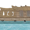 Traditional Wooden Boat Design With Decorative Bow And Seating On Water