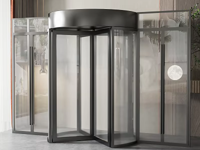 Modern Commercial Revolving Door With Glass Panels And Metal Frame Design 3d model