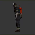 Zombie Firefighter Character With Tattered Uniform Red Helmet And Yellow Stripes