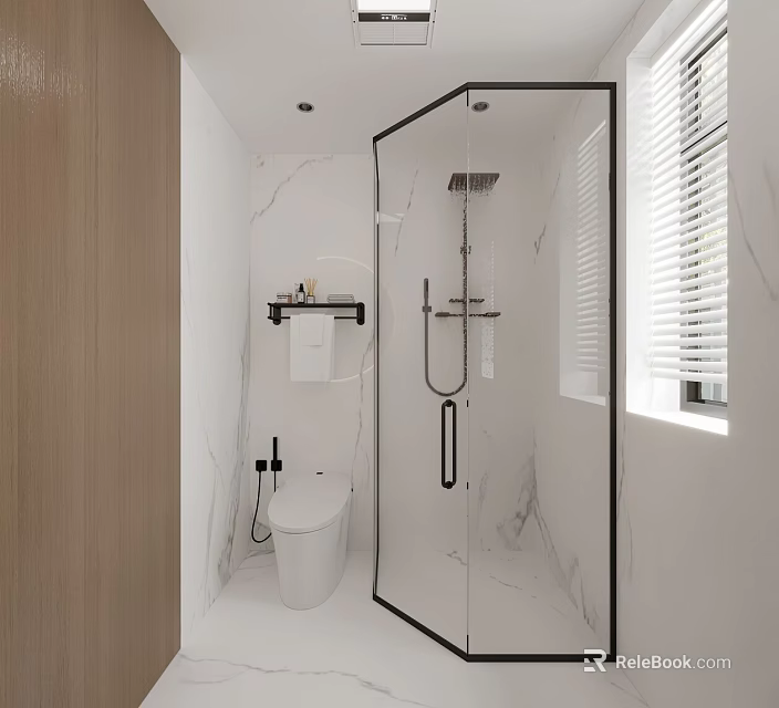 Sleek Bright Modern Bathroom With Glass Shower Enclosure Marble Finishes Smart Toilet And Natural Light 3d model 