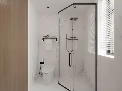 Sleek Bright Modern Bathroom With Glass Shower Enclosure Marble Finishes Smart Toilet And Natural Light 3d model
