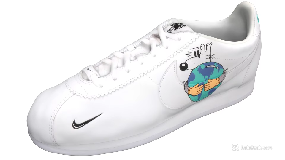 Nike White Casual Shoes With Earth Graphic And Holding Hands Design 3d model 