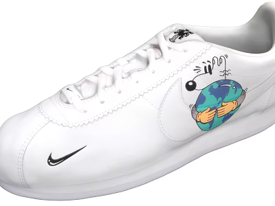 Nike White Casual Shoes With Earth Graphic And Holding Hands Design 3d model