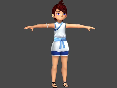 Young Game Movie Character With Short Hair White Top Blue Shorts And Arms Outstretched 3d model