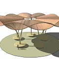 Lotus Shaped Pergola Design with Netted Canopy and Supporting Columns in Outdoor Setting
