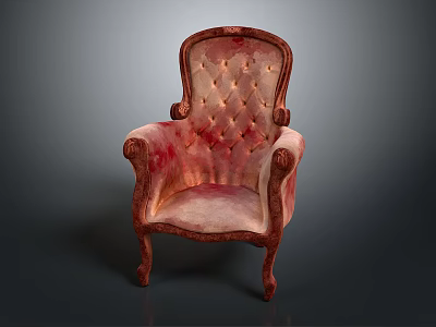 Classic Red Velvet Single Sofa With Button Tufted Design And Wooden Legs 3d model