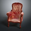 Classic Red Velvet Single Sofa With Button Tufted Design And Wooden Legs