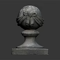 Decorative Stone Column With Spherical Top Bow Carving And Square Base 3d model