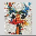Colorful Cube Mosaic Wall Art With Abstract Face Design And Bright Tones