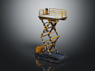 Yellow Scissor Lift Platform With Guardrail And Hydraulic Structure Industrial Equipment 3d model