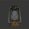 Vintage Green Antique Oil Lamp With Glass Shade Metal Frame And Rustic Rusted Red Base
