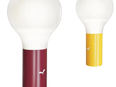 Two Minimalist Table Lamps with Red Yellow Bases and White Spherical Shades and Base Logo 3d model