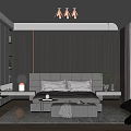 Modern Bedroom Interior Design With Dark Wall Bed Nightstand Rug And Window Curtains