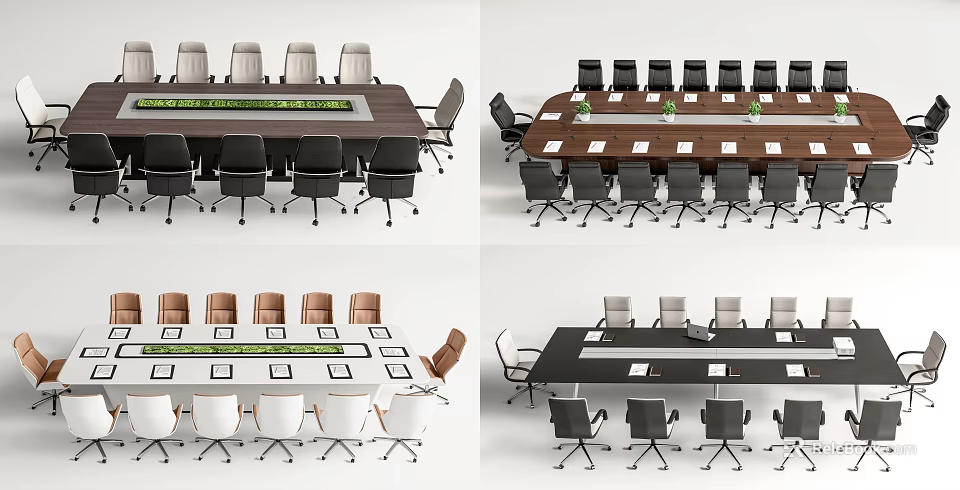 Modern Conference Table With Wooden Design Dark Brown Surface And Matching Office Chairs 3d model 