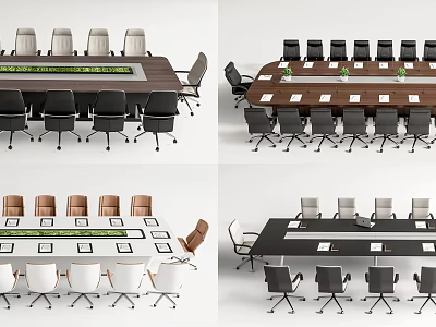 Modern Conference Table With Wooden Design Dark Brown Surface And Matching Office Chairs 3d model