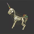 Detailed Unicorn Skeleton Model With Rainbow Horn And Colorful Tail On Dark Background