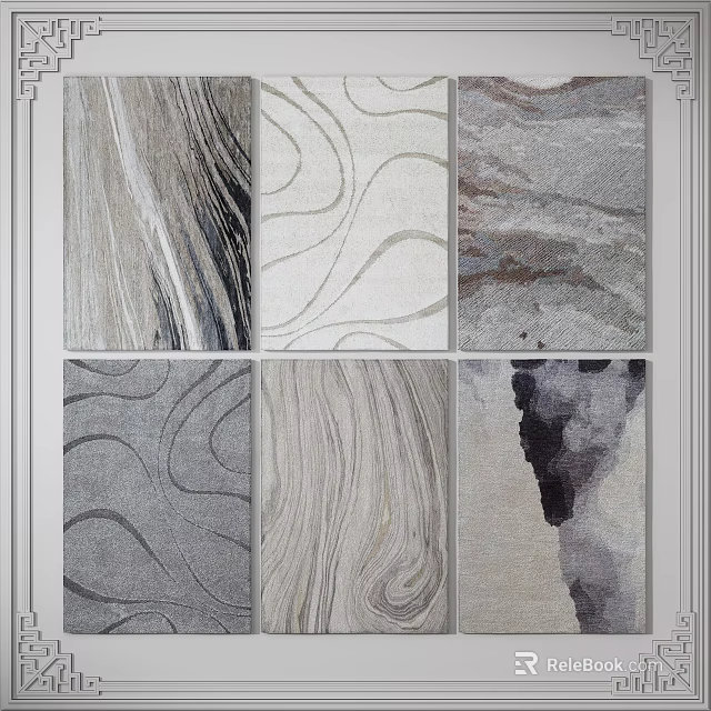 Modern Square Rugs With Various Patterns In Neutral Tones And Textures 3d model