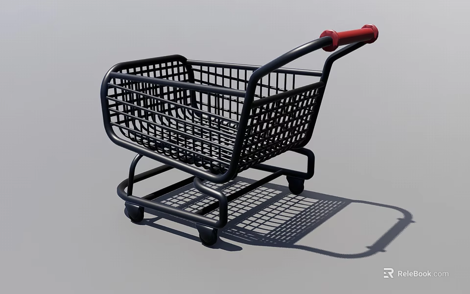 Shopping Cart With Black Frame And Red Handle As Public Facility In Retail Areas 3d model 