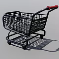 Shopping Cart With Black Frame And Red Handle As Public Facility In Retail Areas