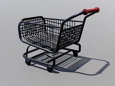 Shopping Cart With Black Frame And Red Handle As Public Facility In Retail Areas 3d model