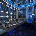 Luxurious Modern KTV Interior With Blue Lighting Comfortable Sofas Tables And Decorative Paintings Sleek Design