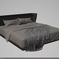 Modern Double Bed With Dark Headboard Light Bedding Gray Cushion And Soft Blanket 3d model
