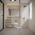 Modern Bathroom Interior With Backlit Mirror Wall-Mounted Washbasin White Toilet And Glass Shower
