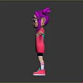 3D Cartoon Character With Pink Pigtails Glasses Pink Outfit Turquoise Accents Arms Outstretched